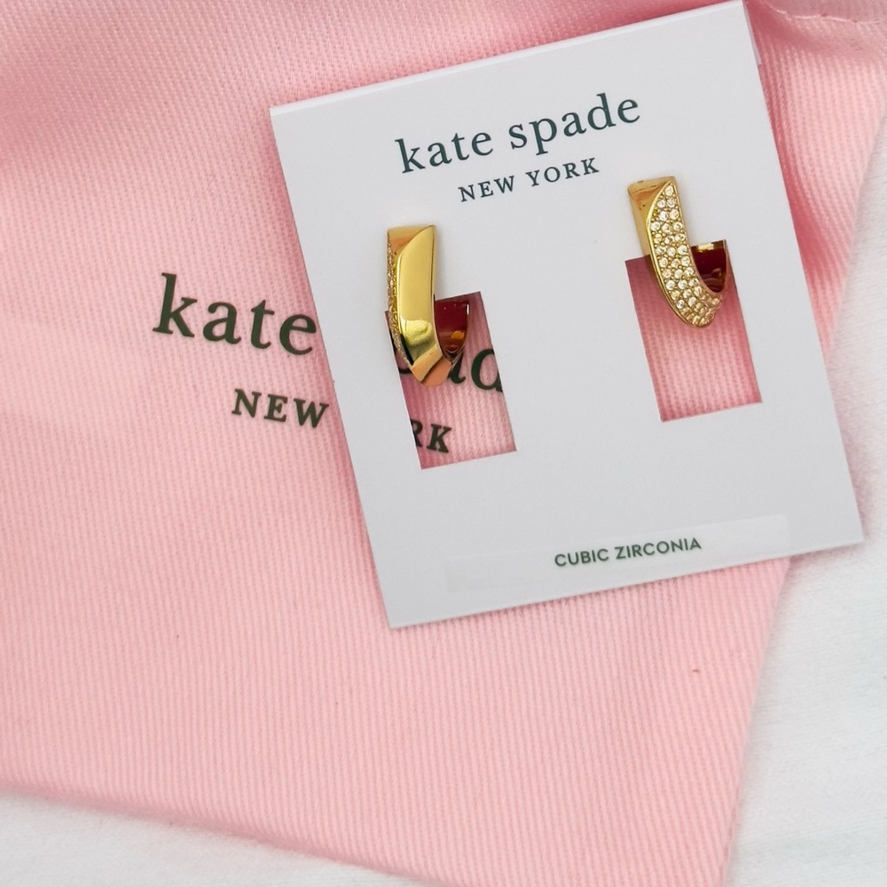 KATE SPADE ♠️ RAISE THE BAR PAVE HUGGIE HOOP Earrings with Dust Bag